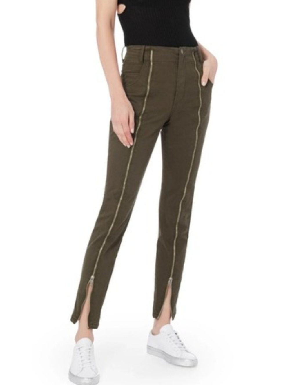 A.L.C. Zander Skinny High Waist Zip Front Pants Olive Green Size 0 New - Picture 2 of 8